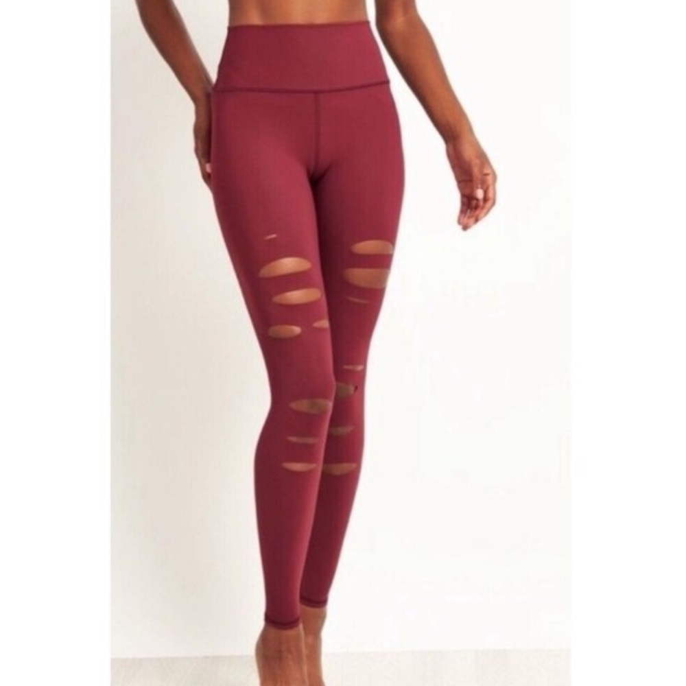 Alo Yoga High-Waist Ripped Warrior Leggings Red